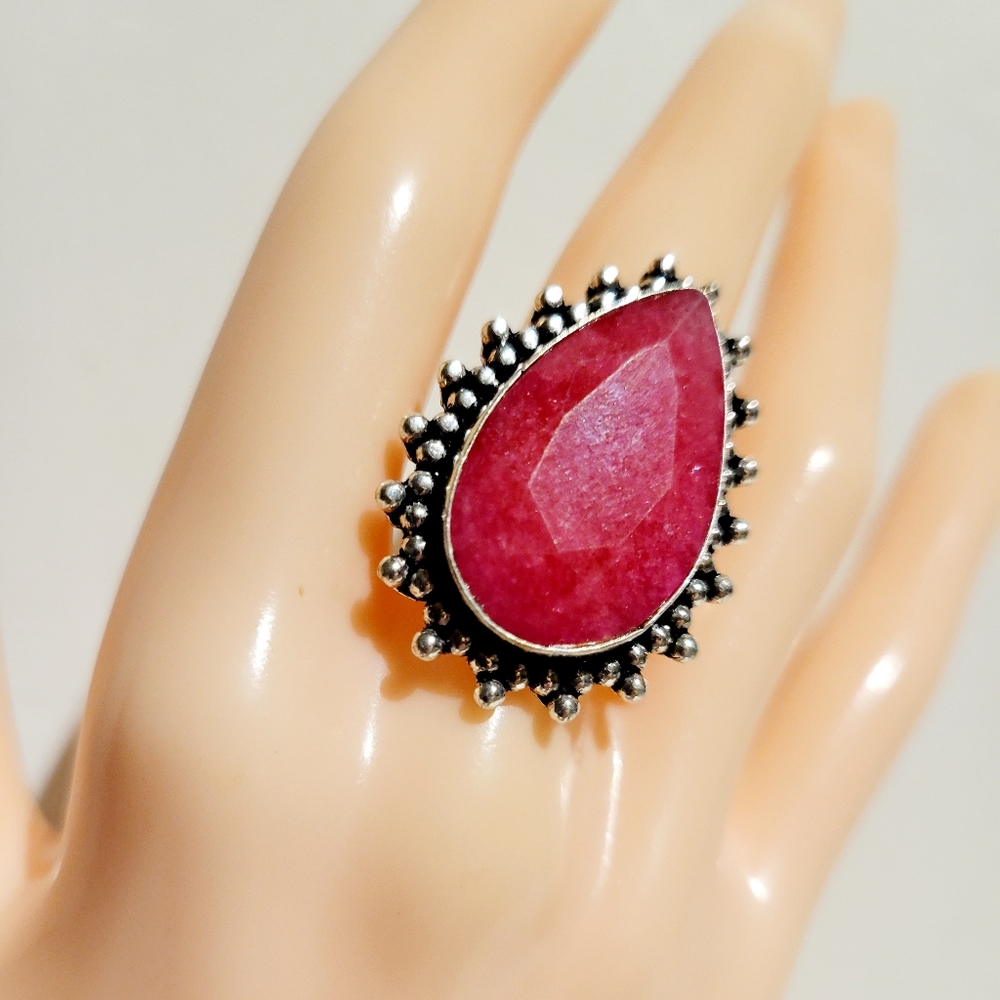 Natural Raw Cut Ruby 925 Silver Ring - image 4